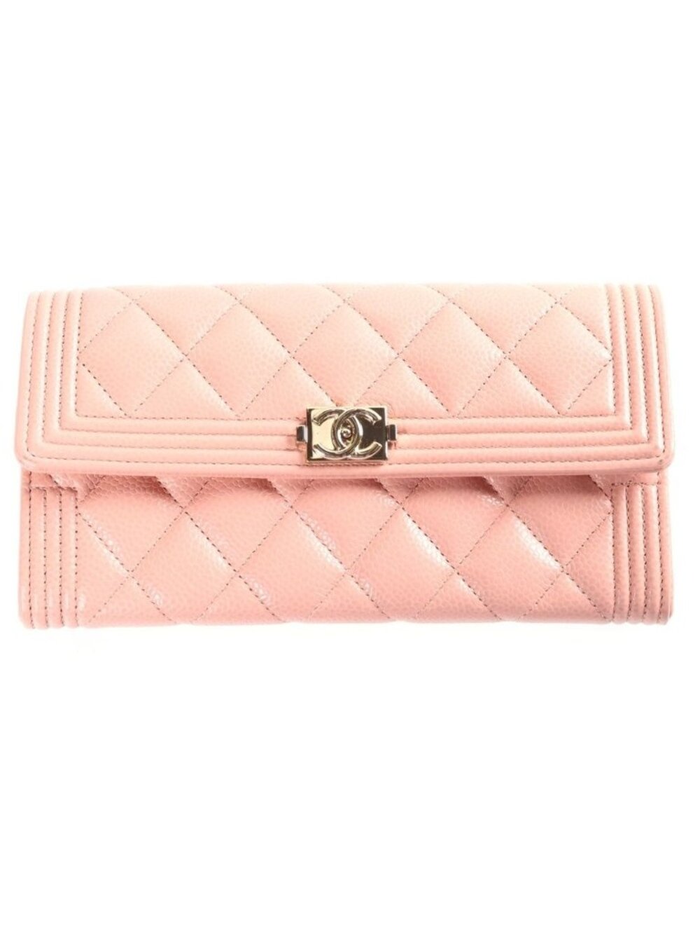 Chanel Boy Quilted Wallet Trifold Pink Caviar Leather Gold